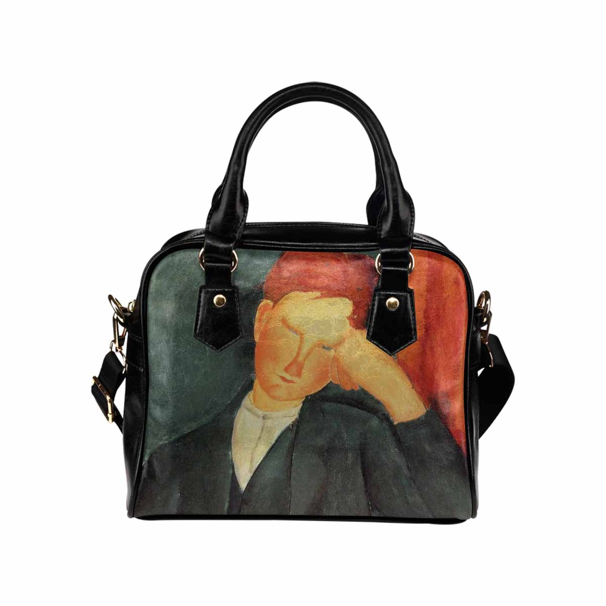 Shoulder PU Leather handbag, Modigliani design, choice of 2 colors, Peasant boy version 2