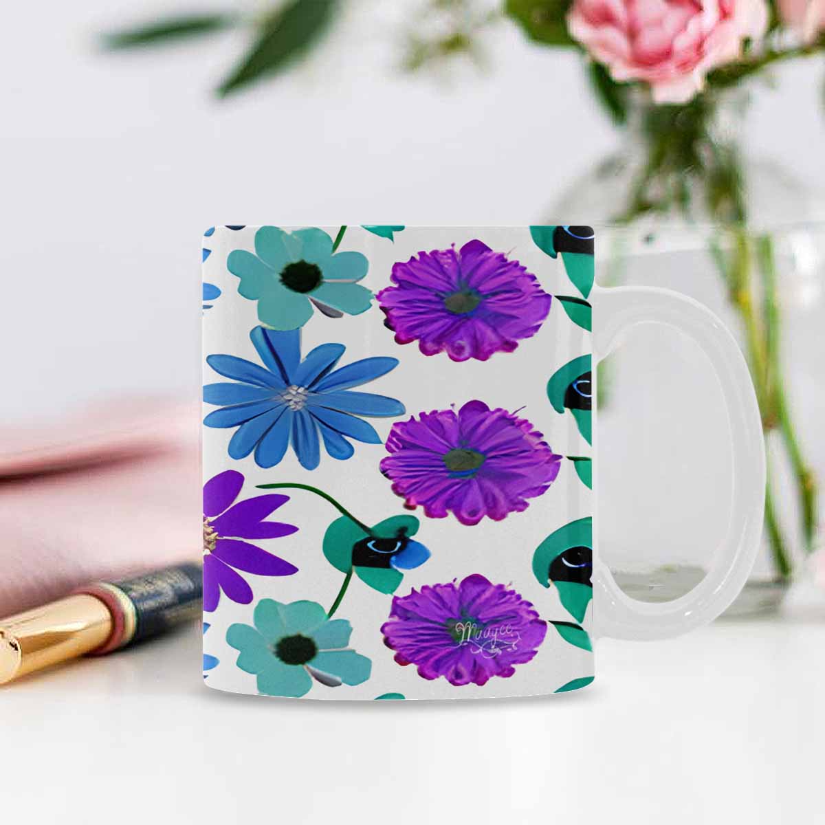 USA made Quality Mug, coffee mug, tea cup, Bright florals, Set 1, Design 157