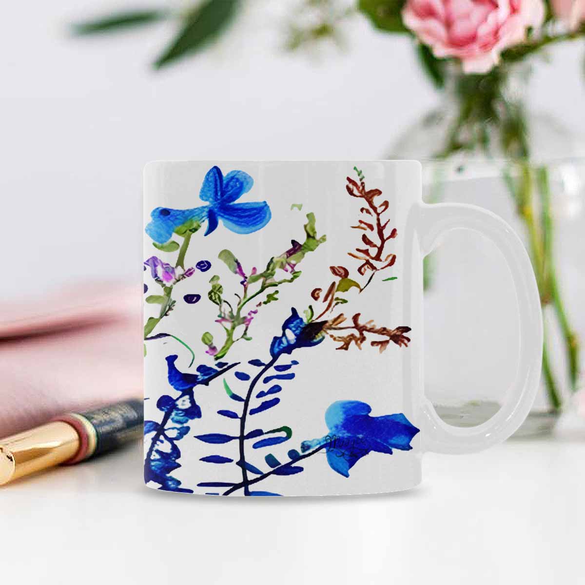 USA made Quality Mug, coffee mug, tea cup, Bright florals, Set 1A, Design 18