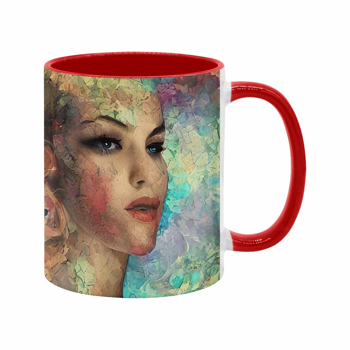 Coffee mug, tea cup, multicolor mug, caucasian type face, design 28