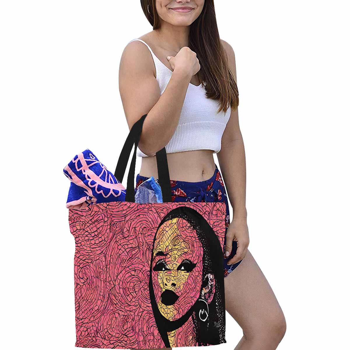 Canvas tote bag, Large, Black Faces, Set 1, design 43