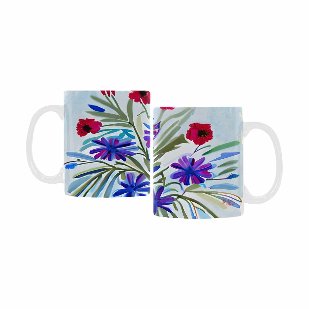 USA made Quality Mug, coffee mug, tea cup, Bright florals, Set 1, Design 108