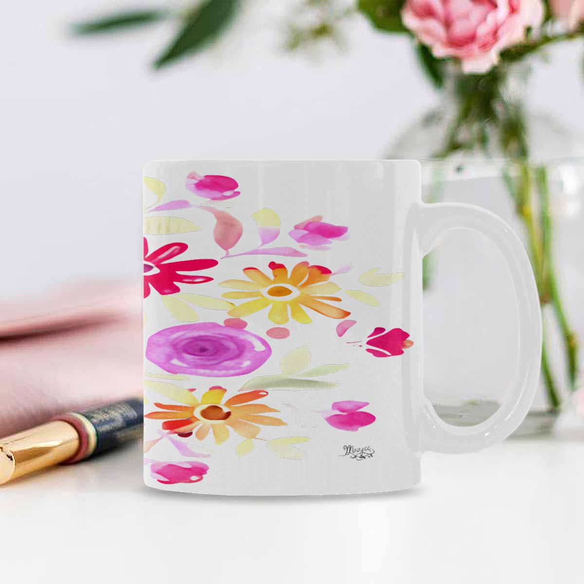 USA made Quality Mug, coffee mug, tea cup, Bright florals, Set 2, design 37