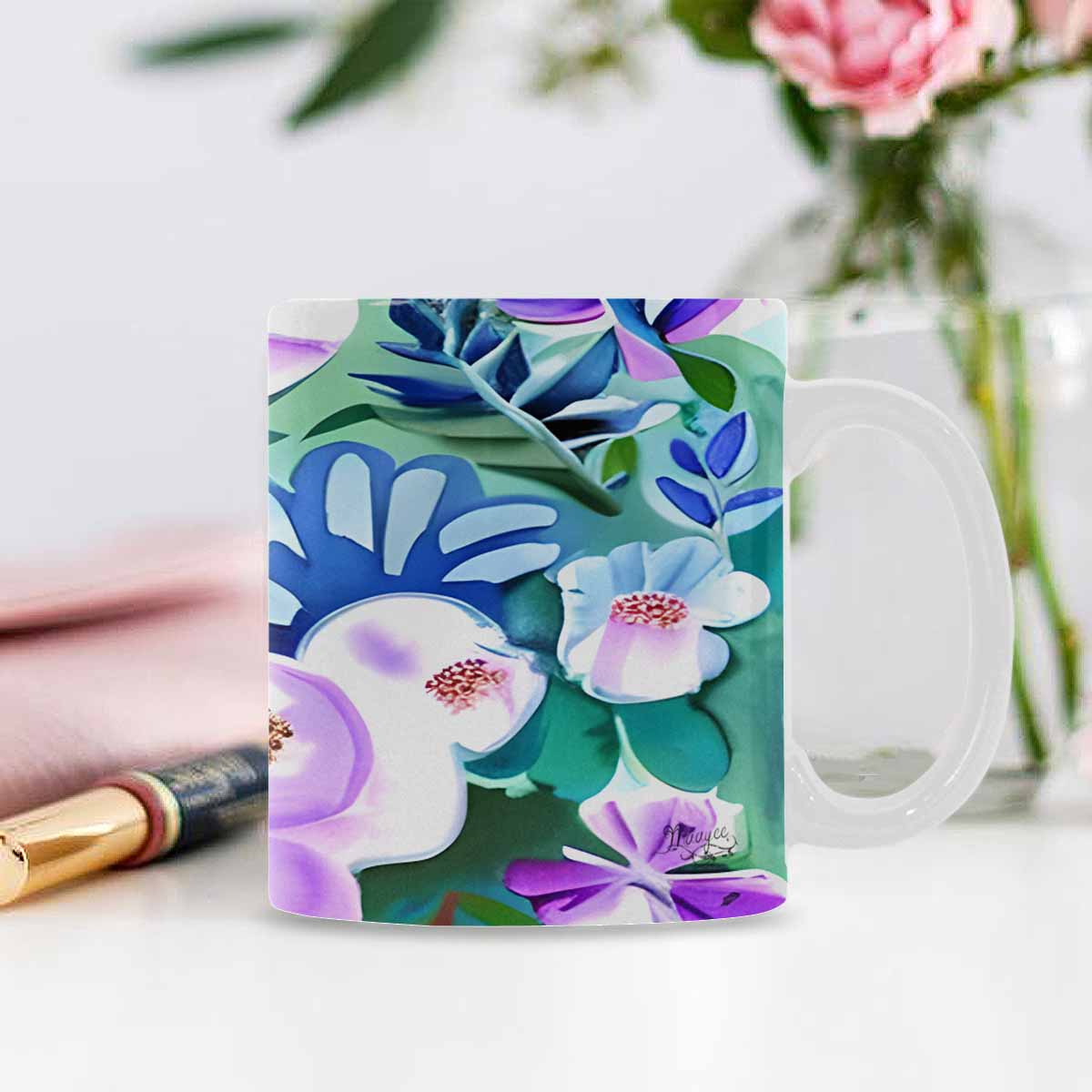 USA made Quality Mug, coffee mug, tea cup, Bright florals, Set 1, Design 13