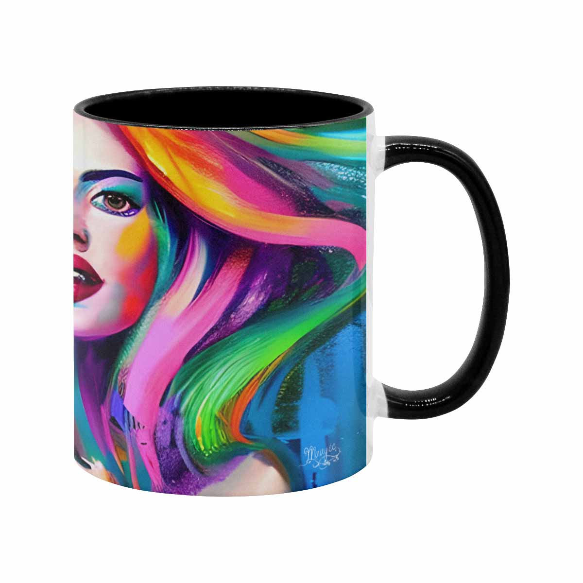 Coffee mug, tea cup, multicolor mug, caucasian type face, design 20