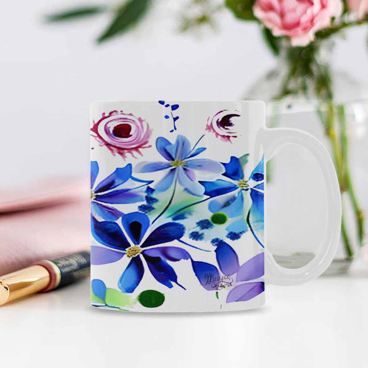 USA made Quality Mug, coffee mug, tea cup, Bright florals, Set 1A, Design 8