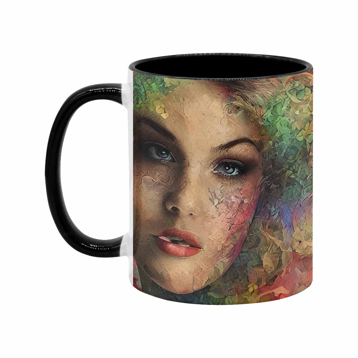 Coffee mug, tea cup, multicolor mug, caucasian type face, design 28