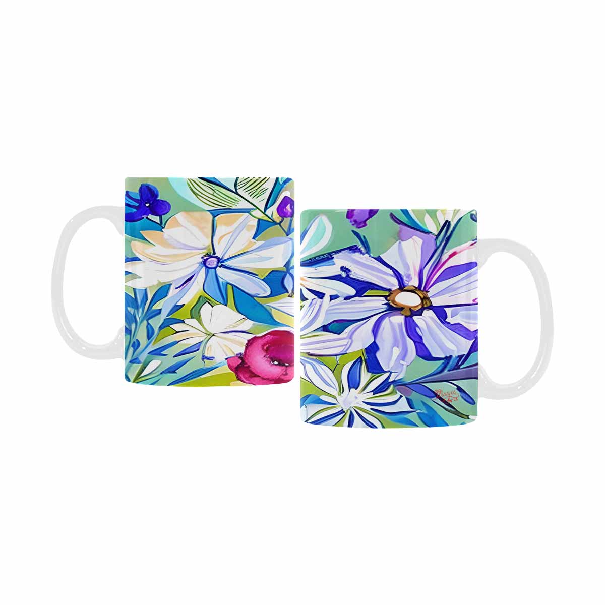 USA made Quality Mug, coffee mug, tea cup, Bright florals, Set 1, Design 7