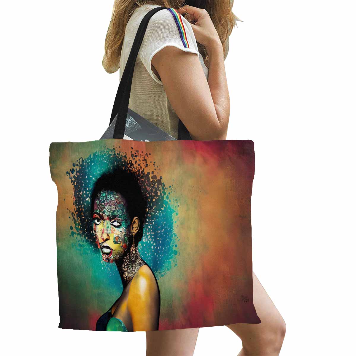 Canvas tote bag, Large, Black Faces, Set 1, design 54