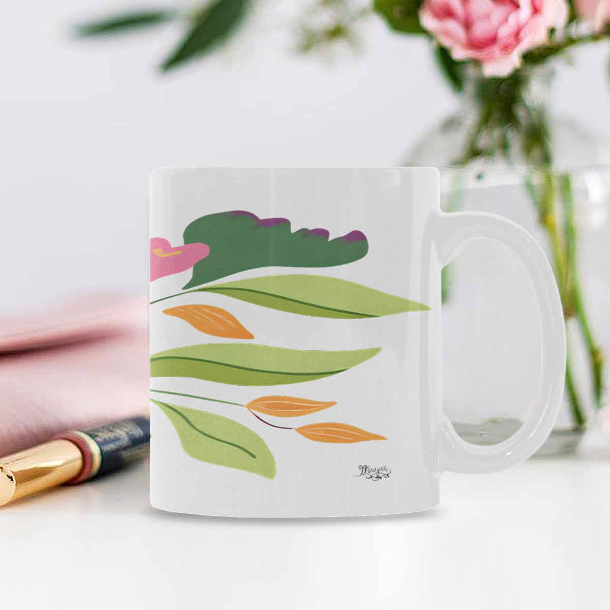 USA made Quality Mug, coffee mug, tea cup, Bright florals, Set 2, design 59