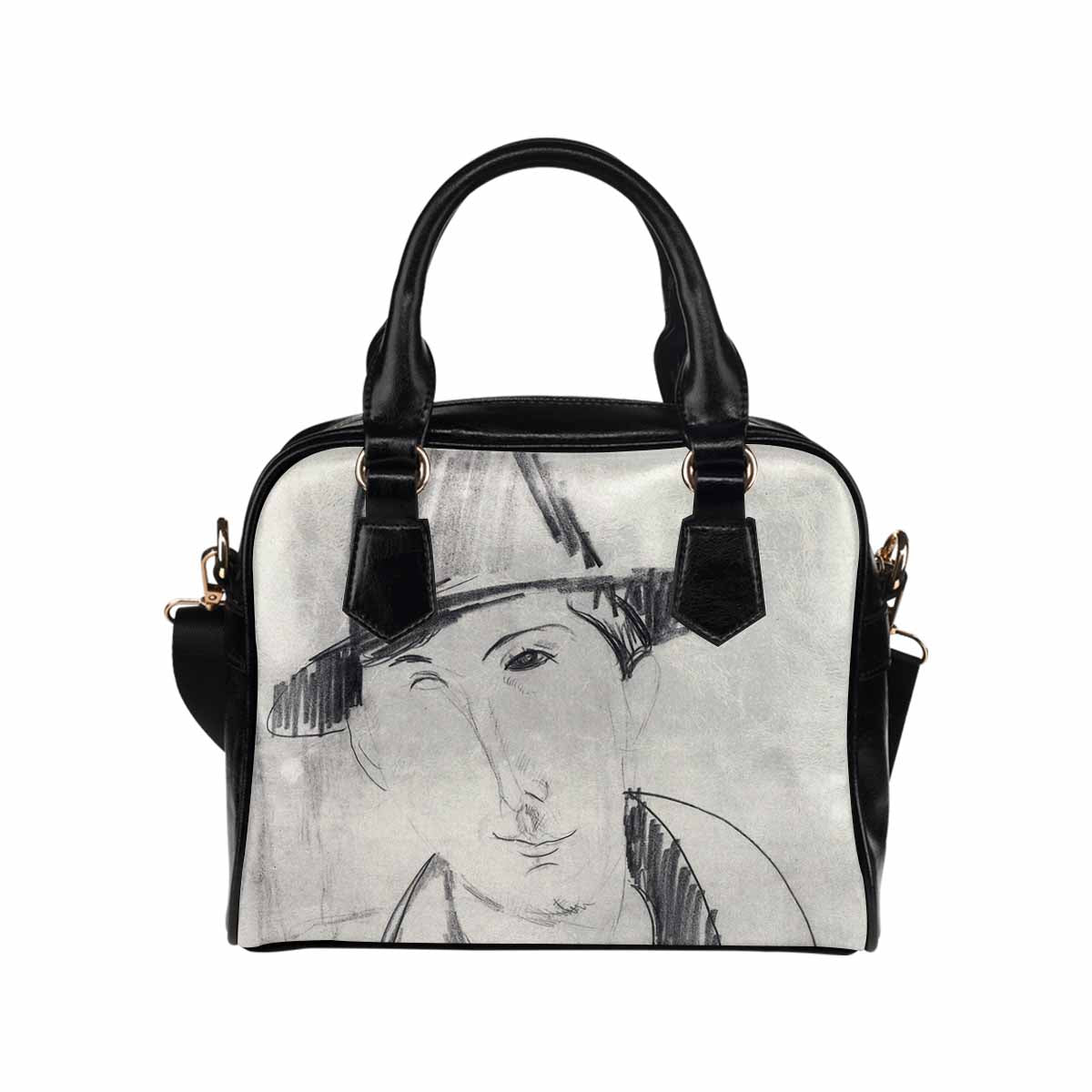 Shoulder PU Leather handbag, Modigliani design, choice of 2 colors, Mario Varvogli