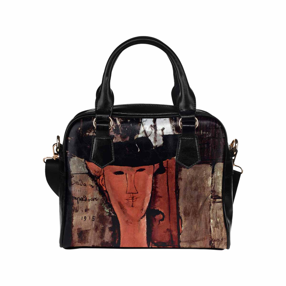 Shoulder PU Leather handbag, Modigliani design, choice of 2 colors, Lady With Hat