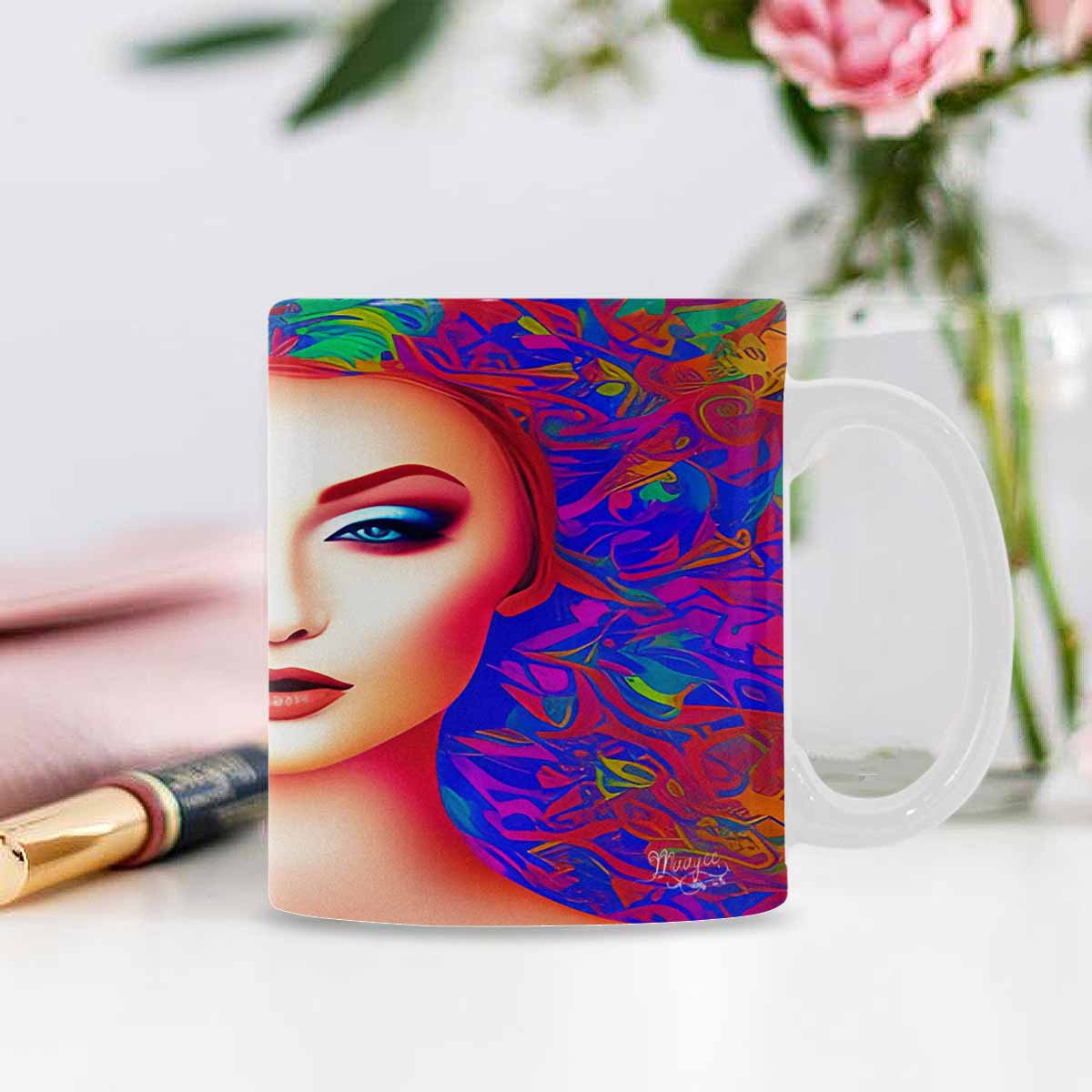 USA, Color Coffee Mug, tea cup, caucasian Face, design 6