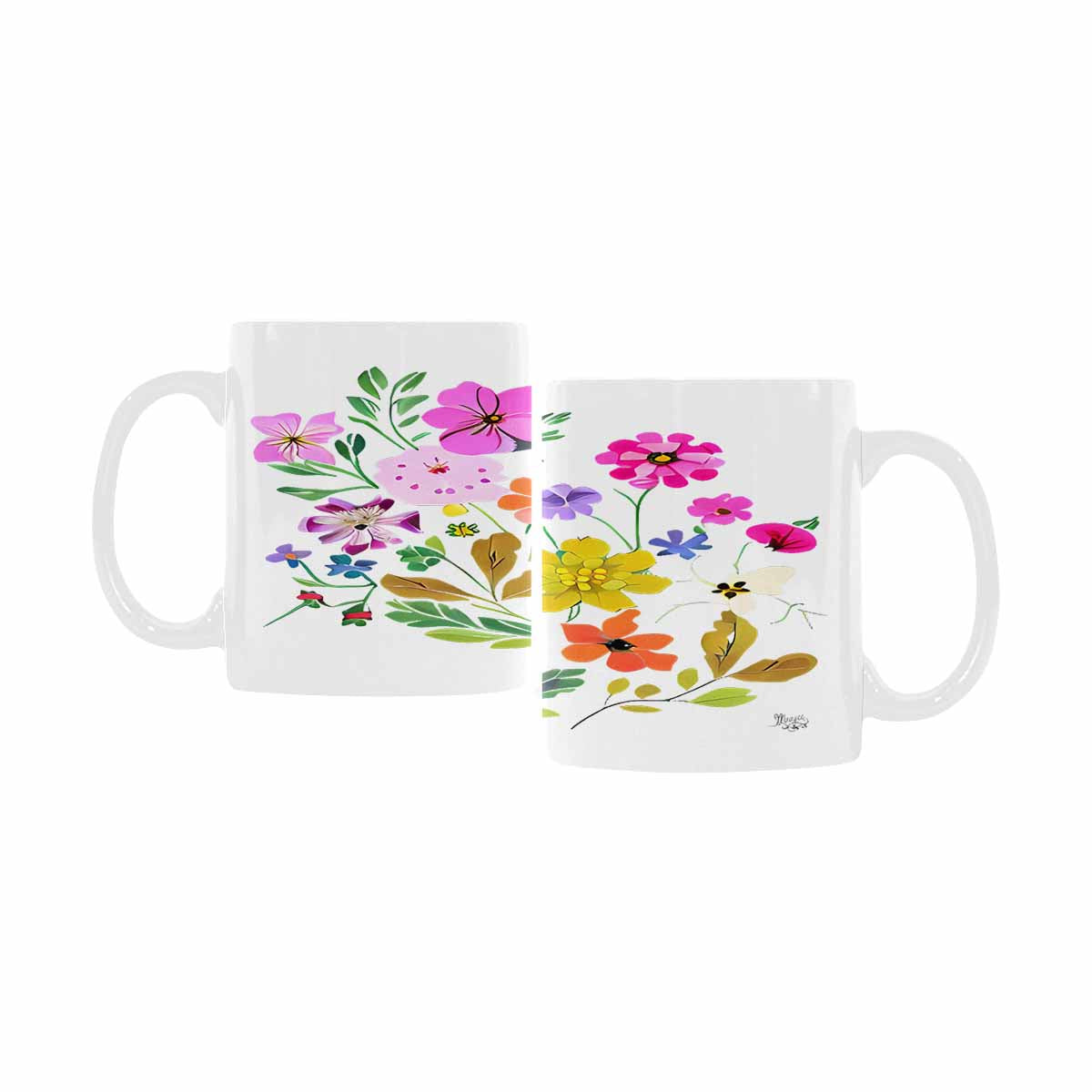 USA made Quality Mug, coffee mug, tea cup, Bright florals, Set 2, design 85