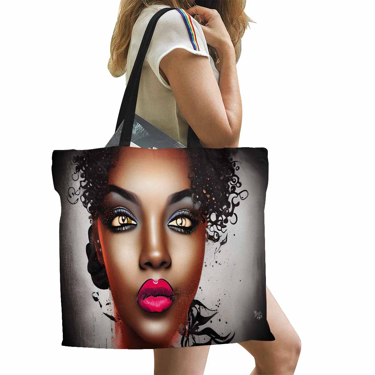 Canvas tote bag, Large, Black Faces, Set 1, design 53