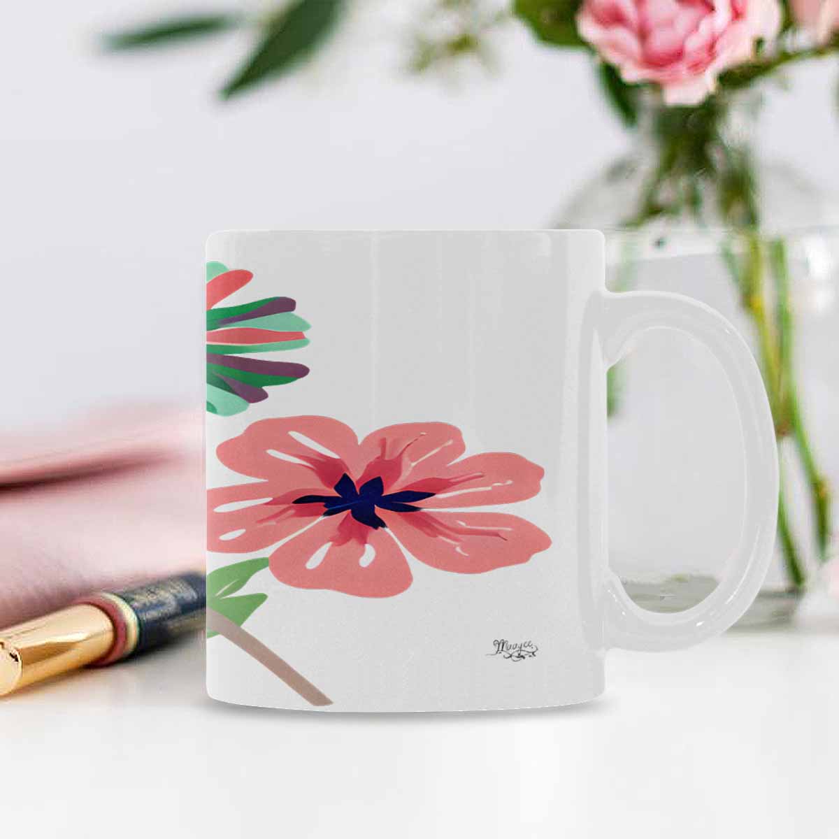 USA made Quality Mug, coffee mug, tea cup, Bright florals, Set 2, design 97