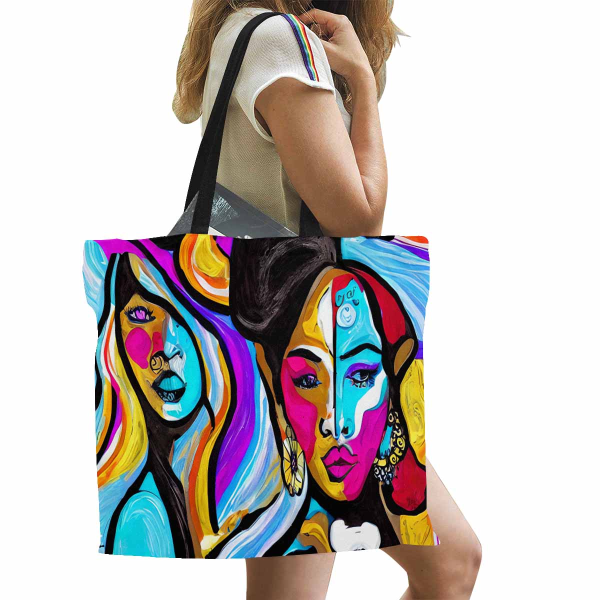 Canvas tote bag, Large, Black Faces, Set 1, design 52