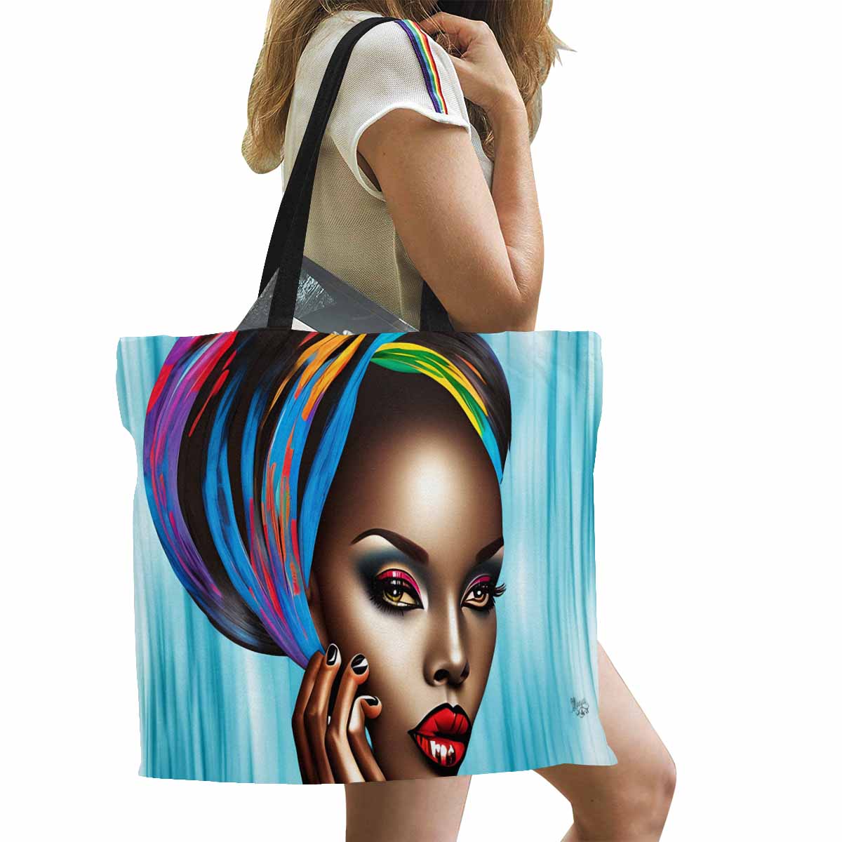 Canvas tote bag, Large, Black Faces, Set 1, design 23