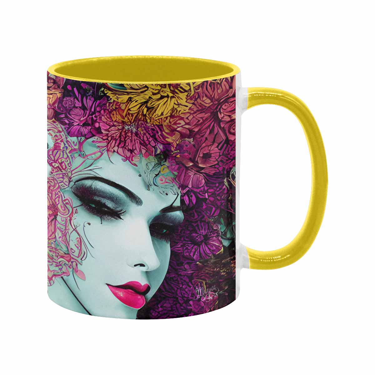 Coffee mug, tea cup, multicolor mug, caucasian type face, design 32