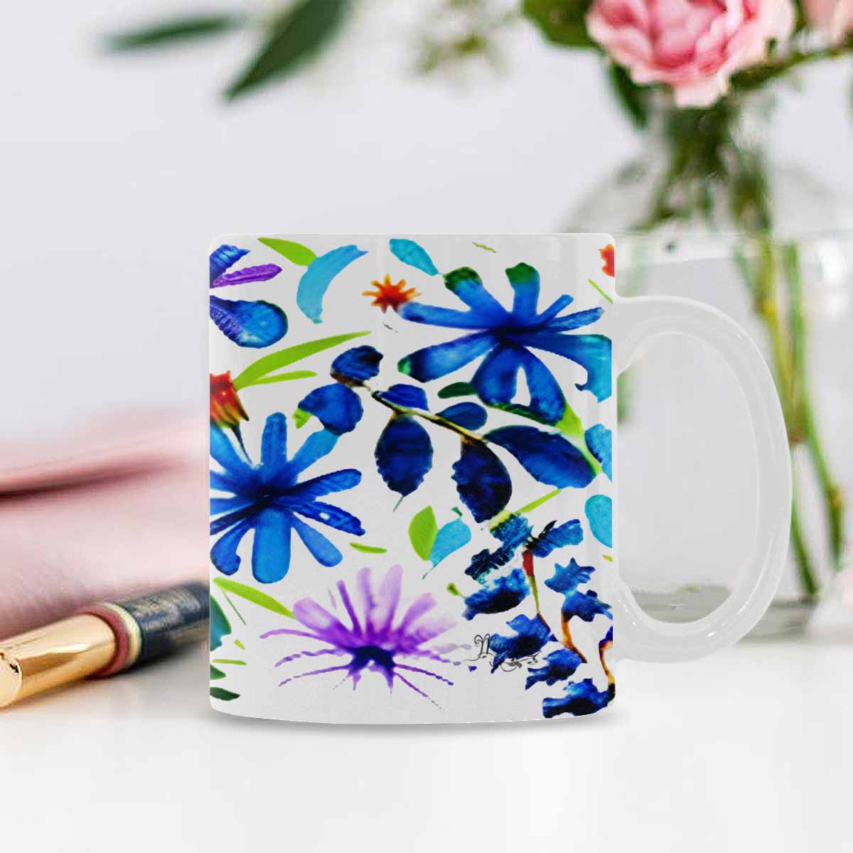 USA made Quality Mug, coffee mug, tea cup, Bright florals, Set 1A, Design 15