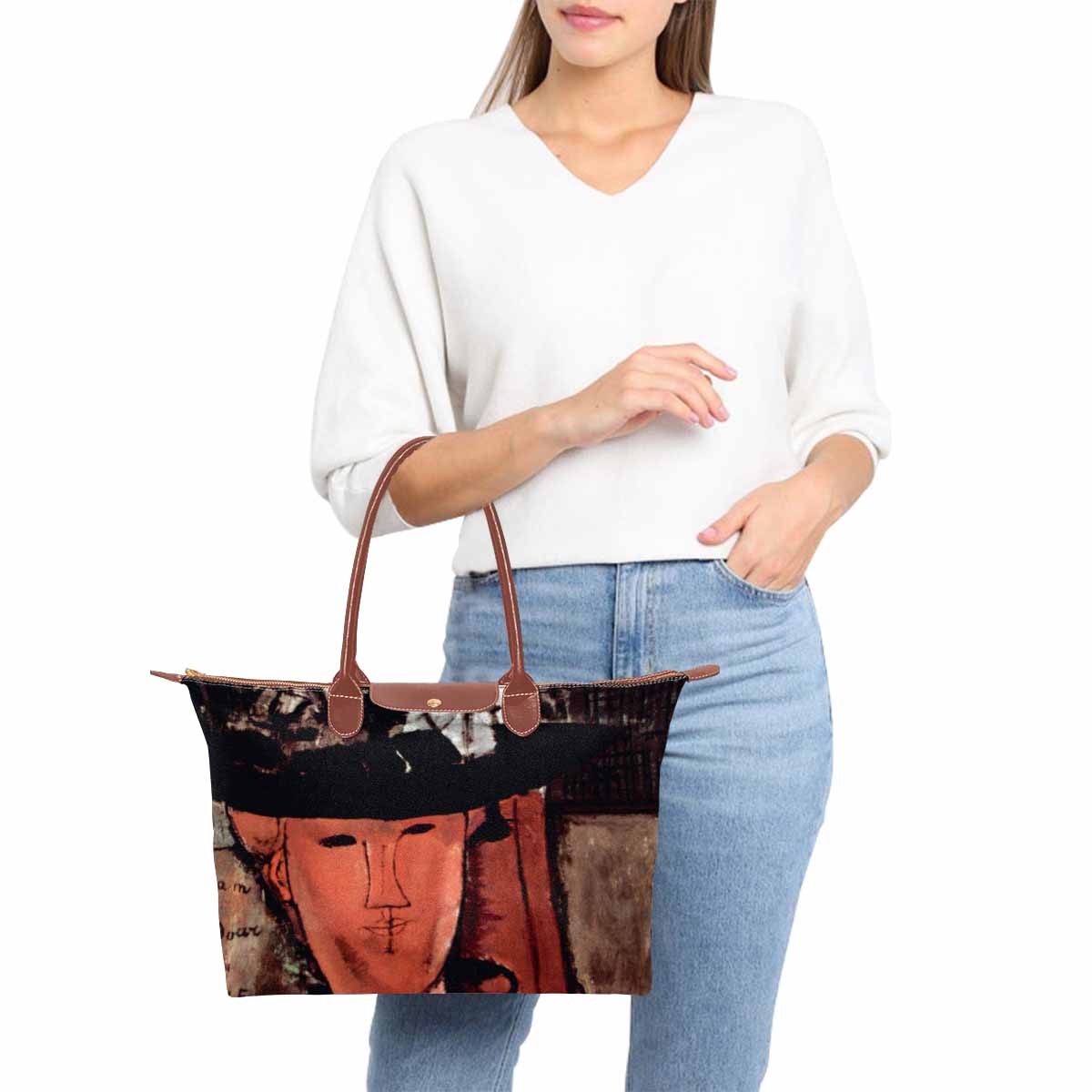 Classic handbag, Modigliani design, choice of 2 colors, Lady With Hat