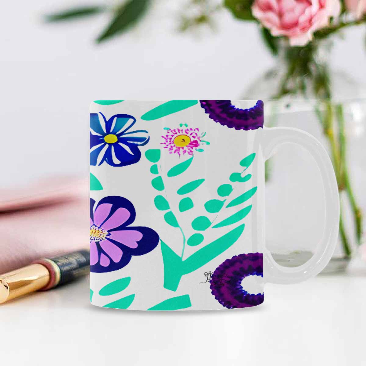 USA made Quality Mug, coffee mug, tea cup, Bright florals, Set 1A, Design 130