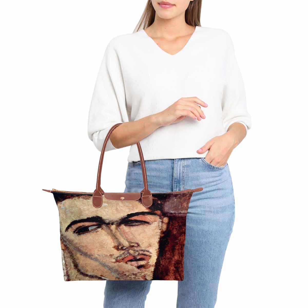 Classic handbag, Modigliani design, choice of 2 colors, Portrait of Celso Laga