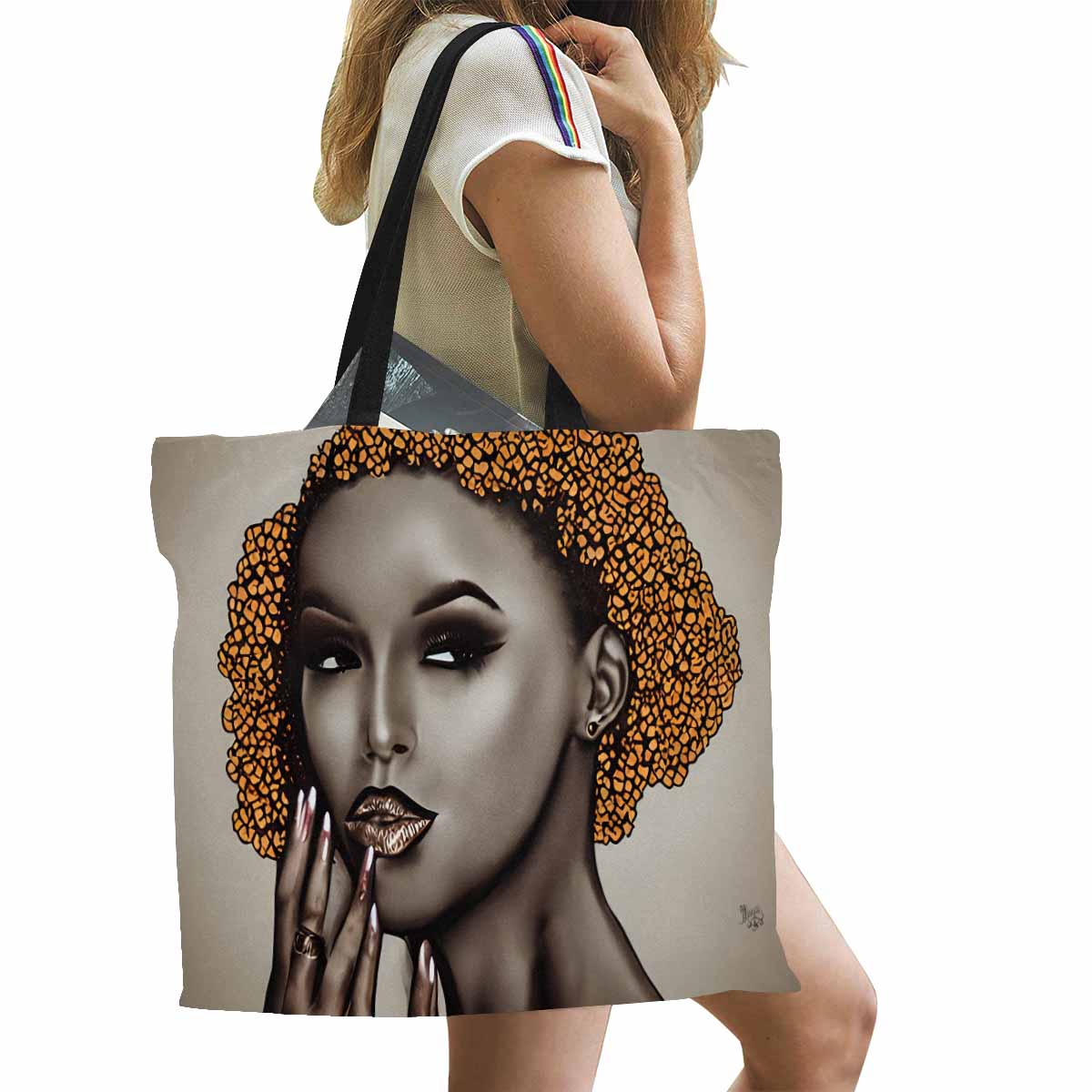 Canvas tote bag, Large, Black Faces, Set 1, design 16