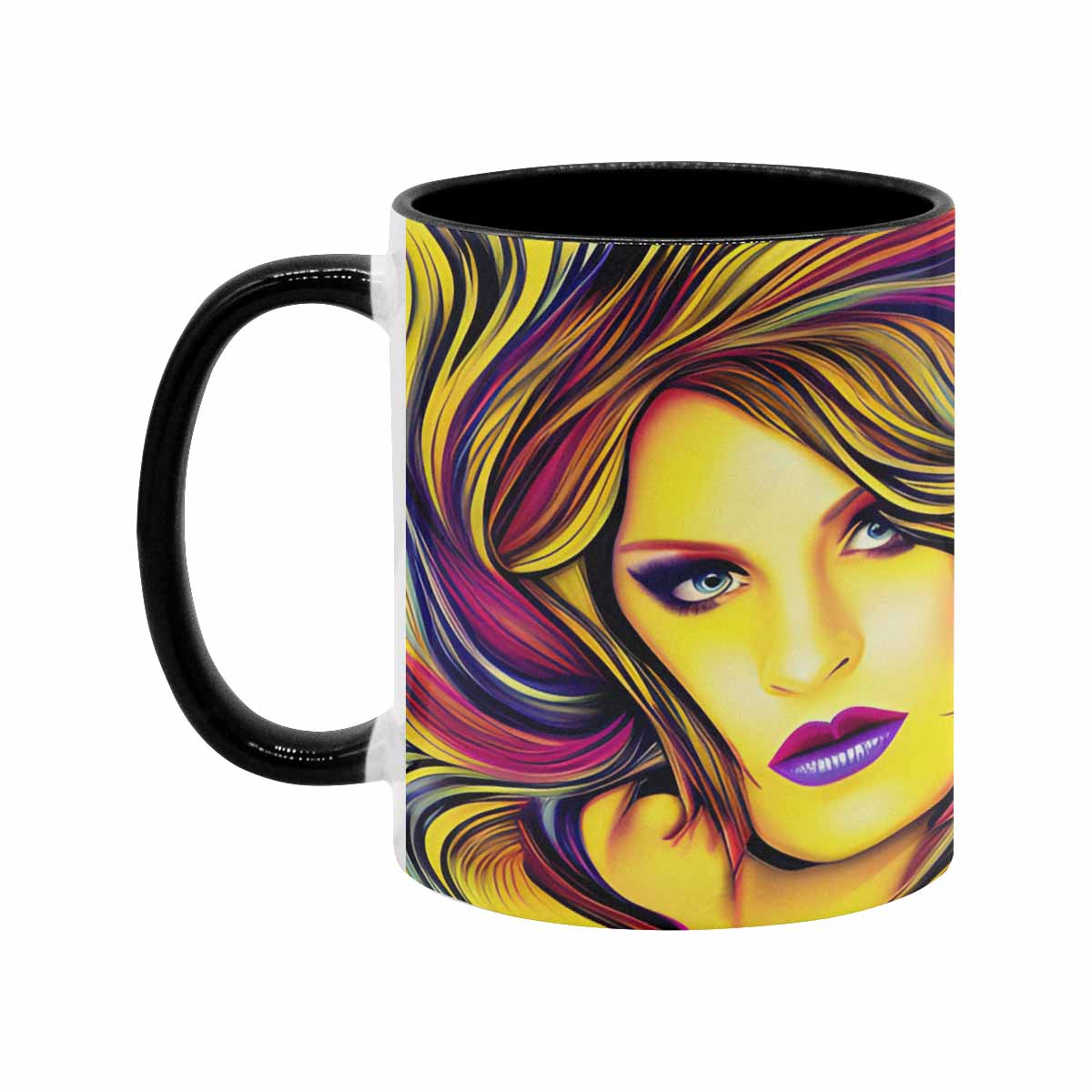 Coffee mug, tea cup, multicolor mug, caucasian type face, design 27