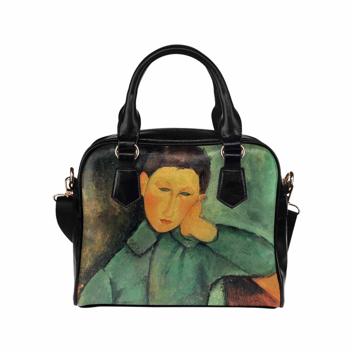 Shoulder PU Leather handbag, Modigliani design, choice of 2 colors, Boy in a blue jacket