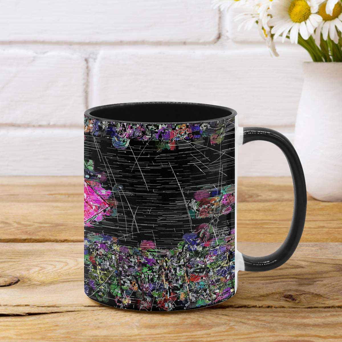 Coffee Mug, tea cup, black core, abstract, design 134