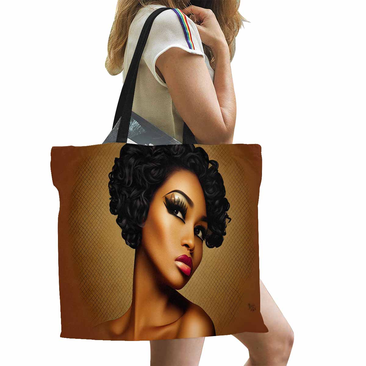 Canvas tote bag, Large, Black Faces, Set 1, design 17