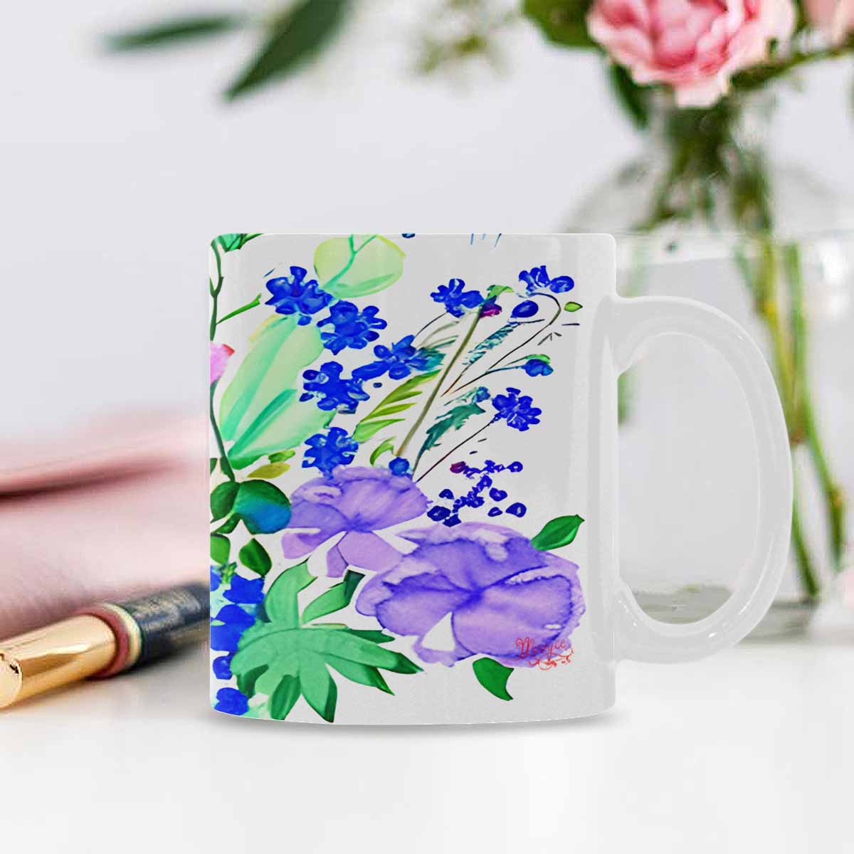 USA made Quality Mug, coffee mug, tea cup, Bright florals, Set 1, Design 34