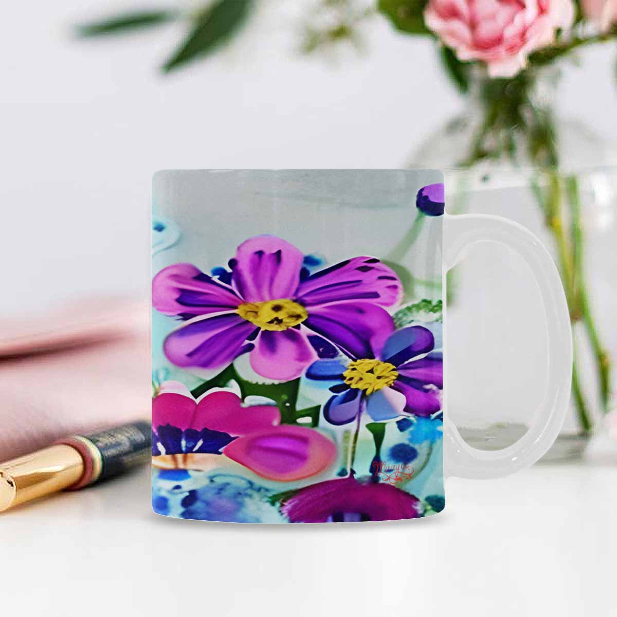 USA made Quality Mug, coffee mug, tea cup, Bright florals, Set 1, Design 150