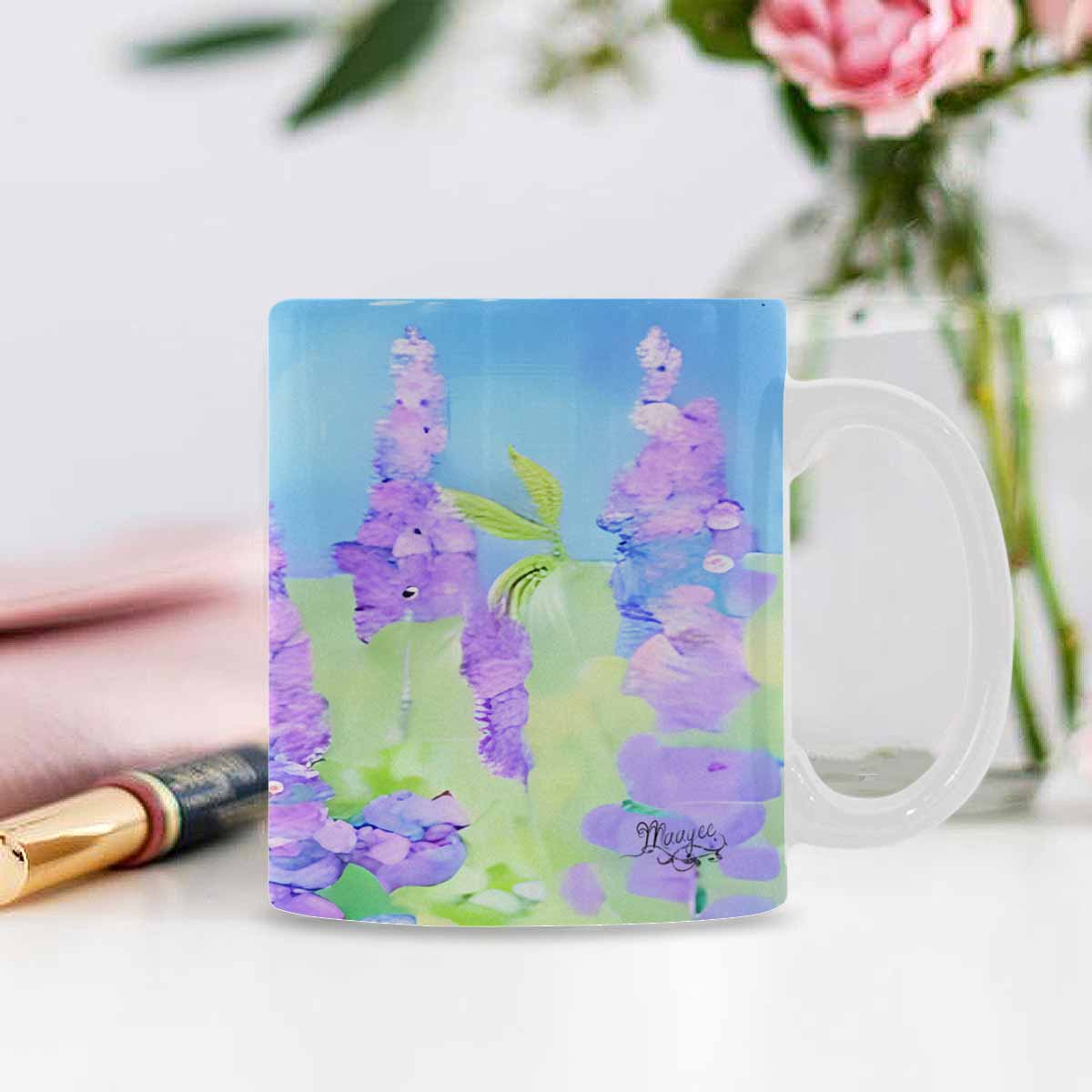 USA made Quality Mug, coffee mug, tea cup, Bright florals, Set 1, Design 100