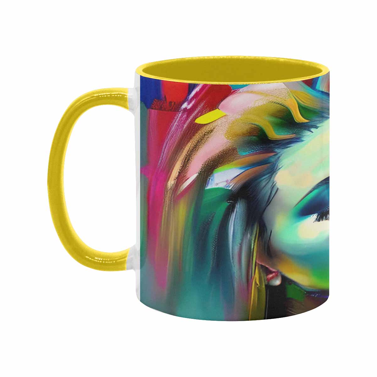 Coffee mug, tea cup, multicolor mug, caucasian type face, design 23