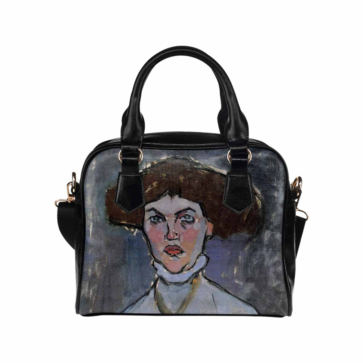 Shoulder PU Leather handbag, Modigliani design, choice of 2 colors, Head of a young woman