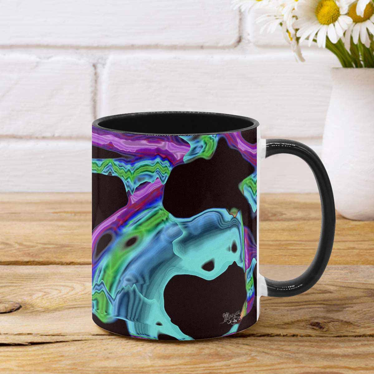 Coffee Mug, tea cup, black core, abstract, design 3