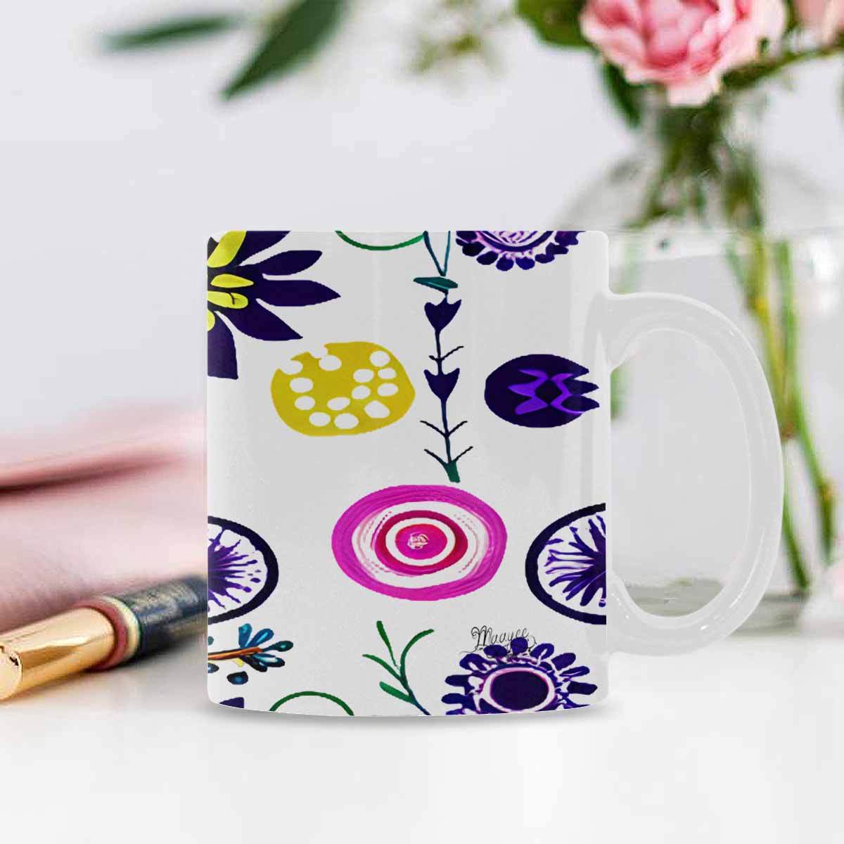 USA made Quality Mug, coffee mug, tea cup, Bright florals, Set 1A, Design 134