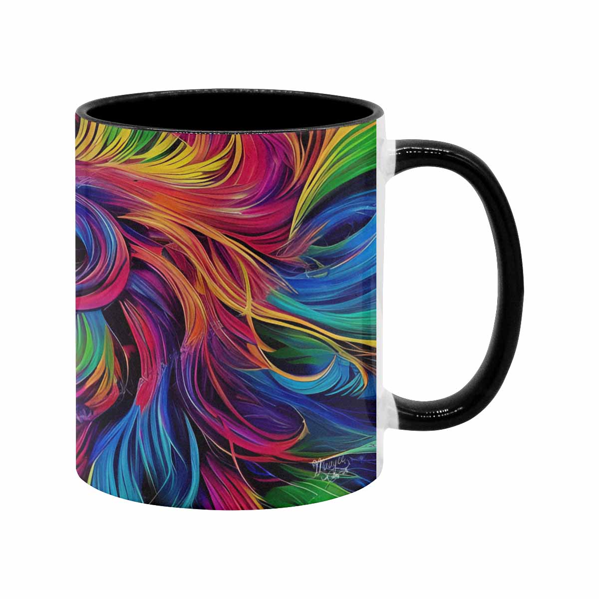 Coffee mug, tea cup, multicolor mug, caucasian type face, design 33