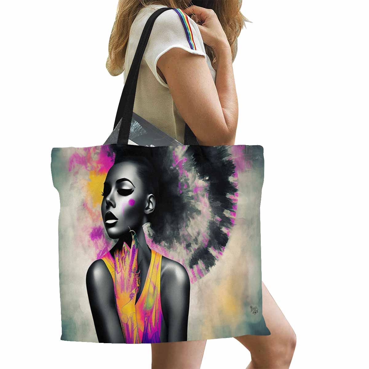 Canvas tote bag, Large, Black Faces, Set 1, design 61