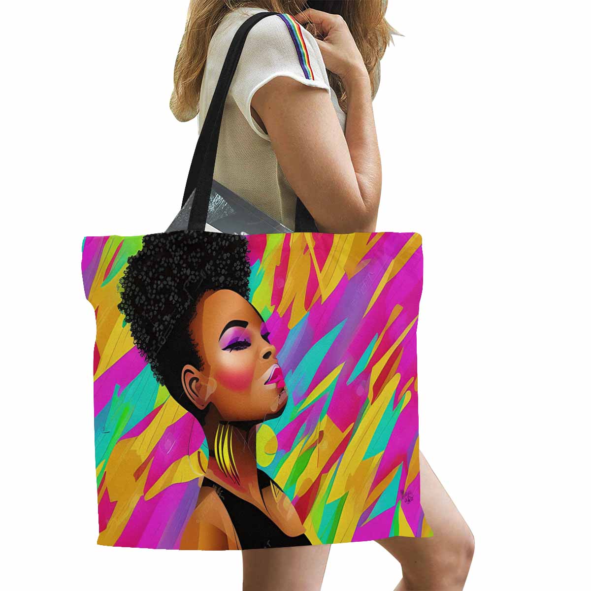 Canvas tote bag, Large, Black Faces, Set 1, design 47