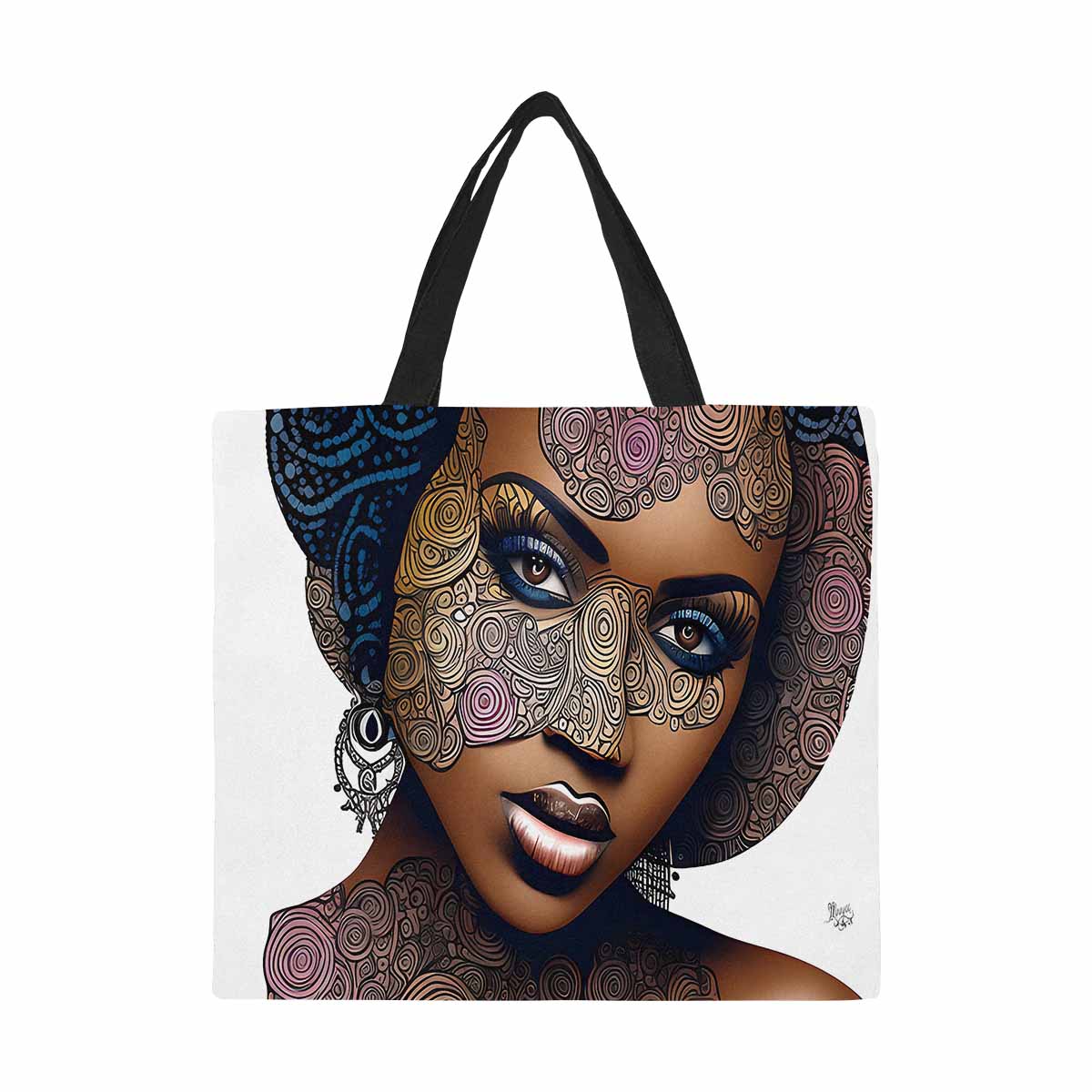 Canvas tote bag, Large, Black Faces, Set 1, design 15