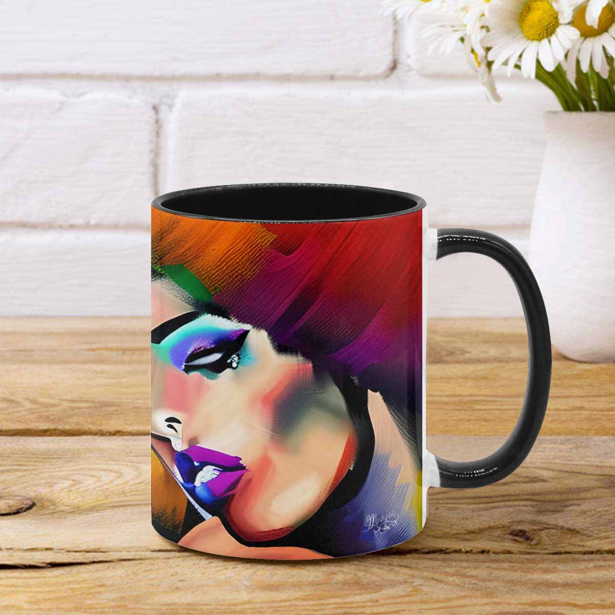 Coffee mug, tea cup, multicolor mug, caucasian type face, design 26