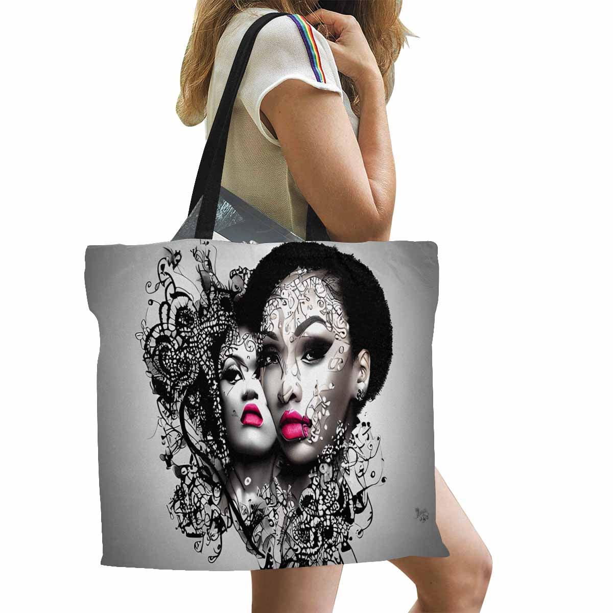 Canvas tote bag, Large, Black Faces, Set 1, design 40