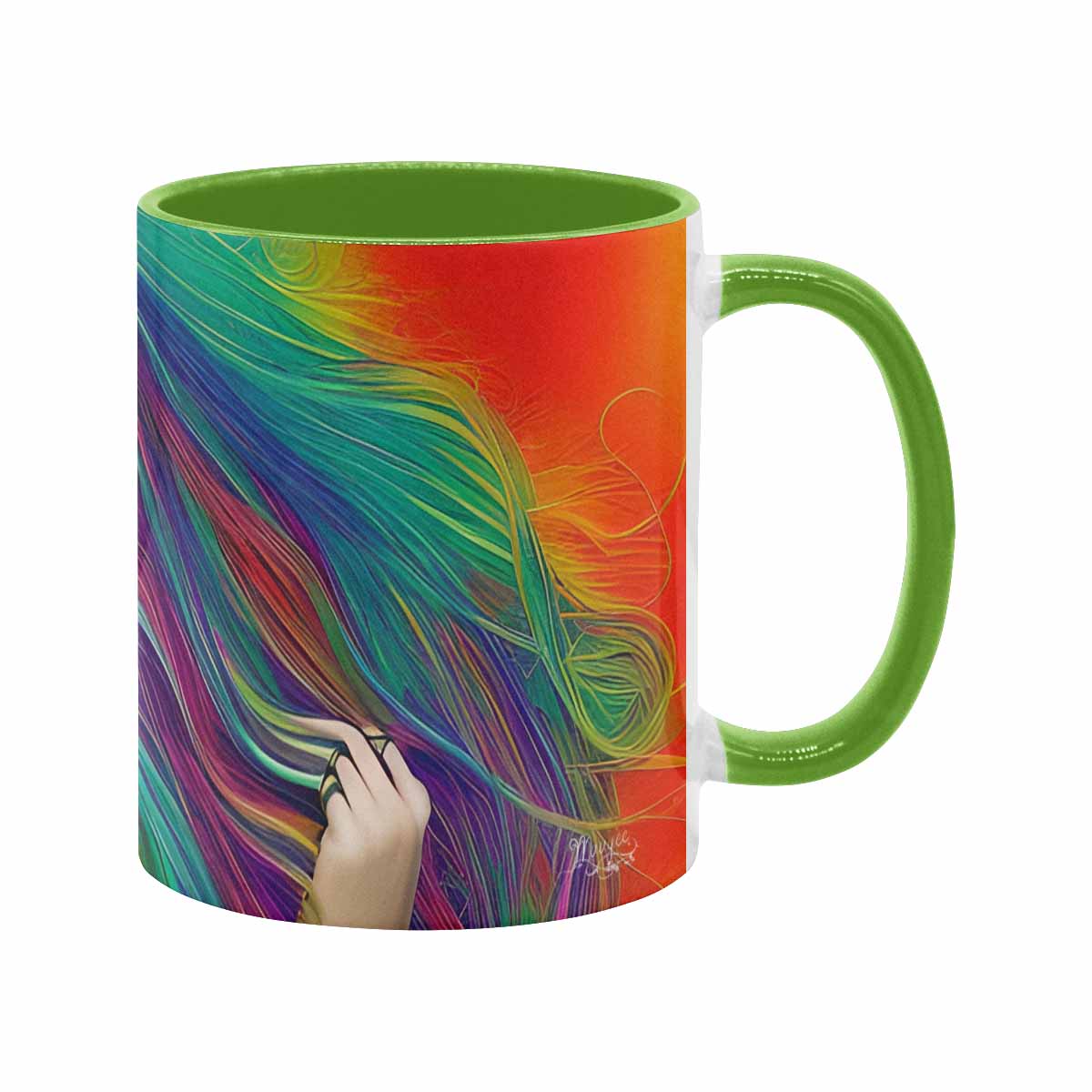 Coffee mug, tea cup, multicolor mug, caucasian type face, design 34