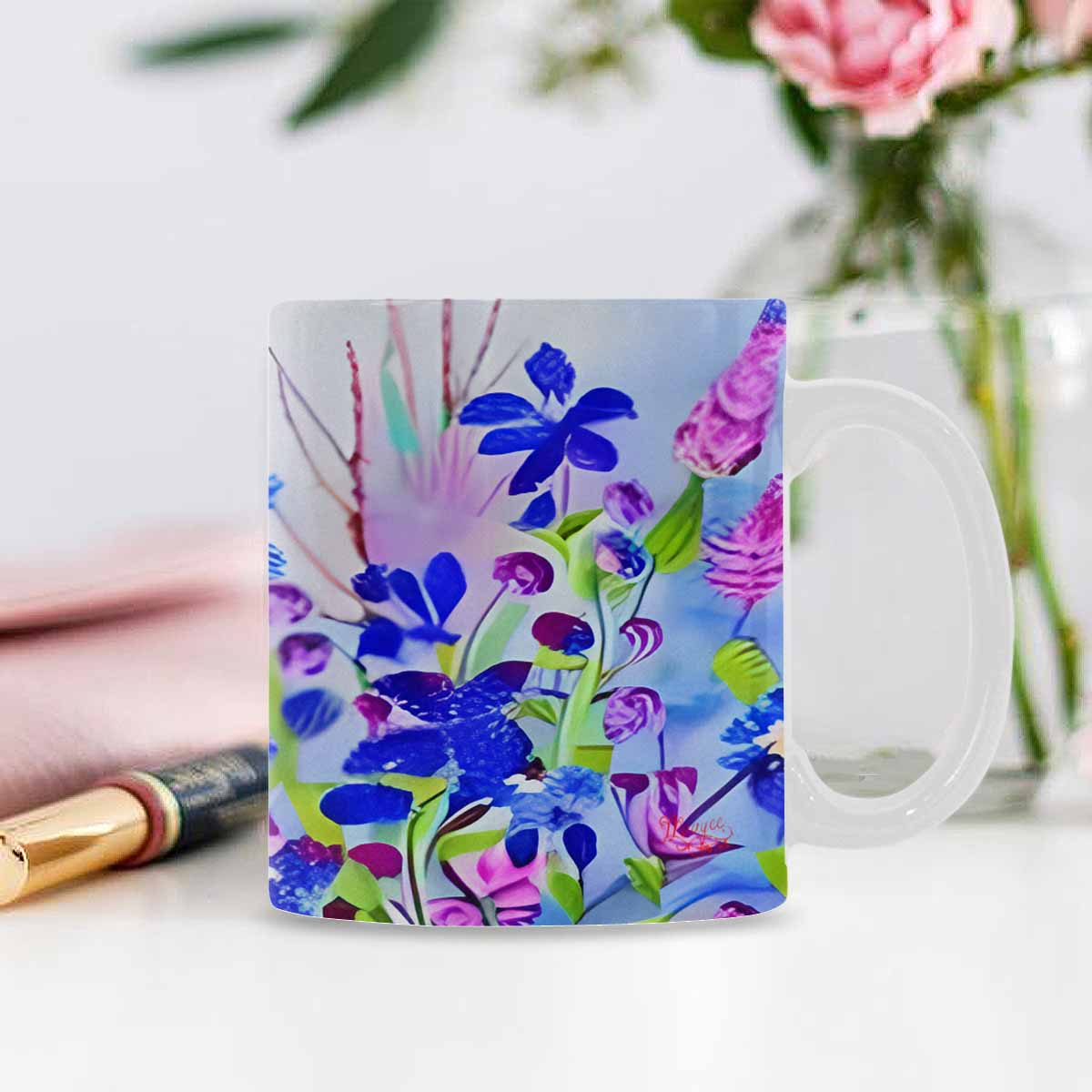 USA made Quality Mug, coffee mug, tea cup, Bright florals, Set 1, Design 9