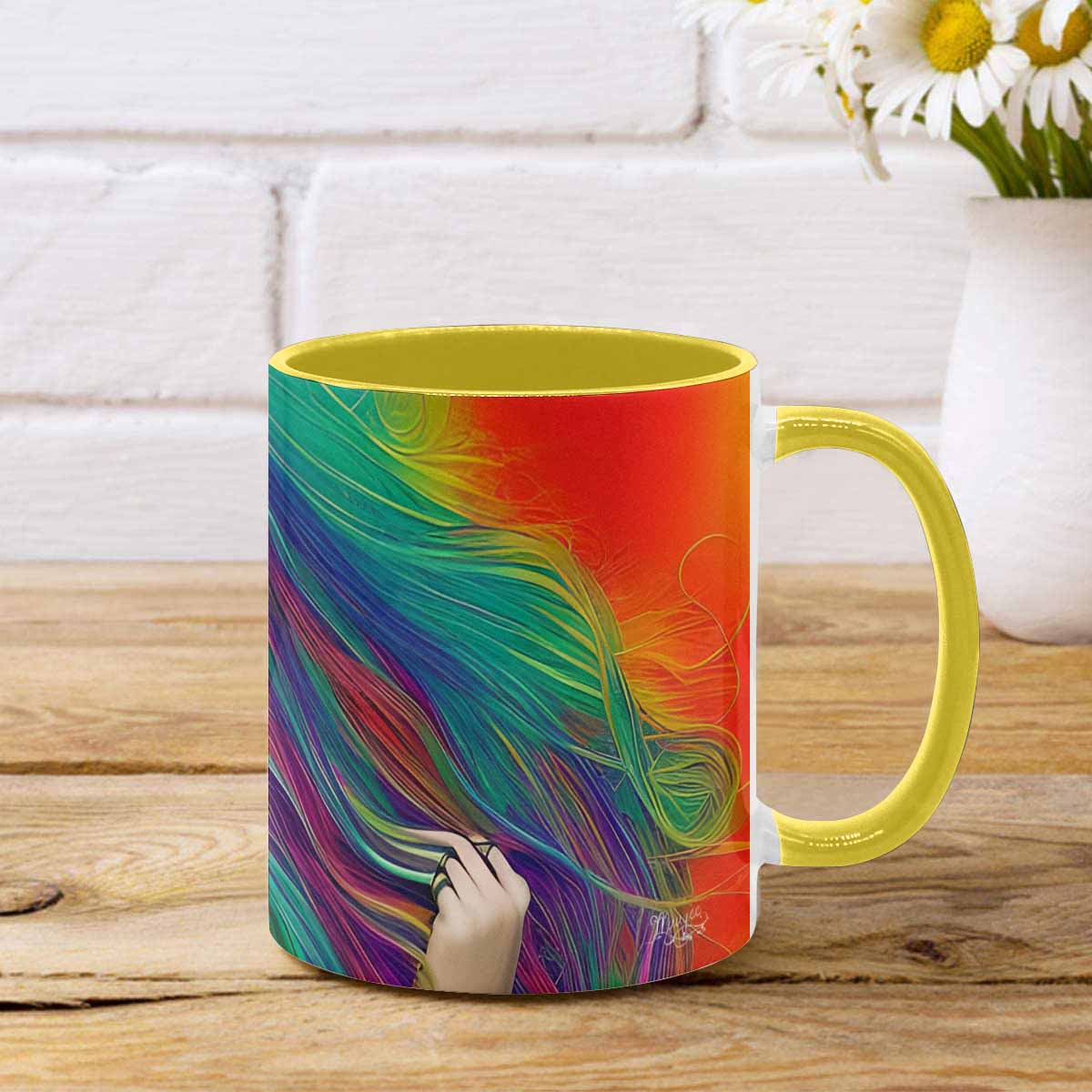 Coffee mug, tea cup, multicolor mug, caucasian type face, design 34