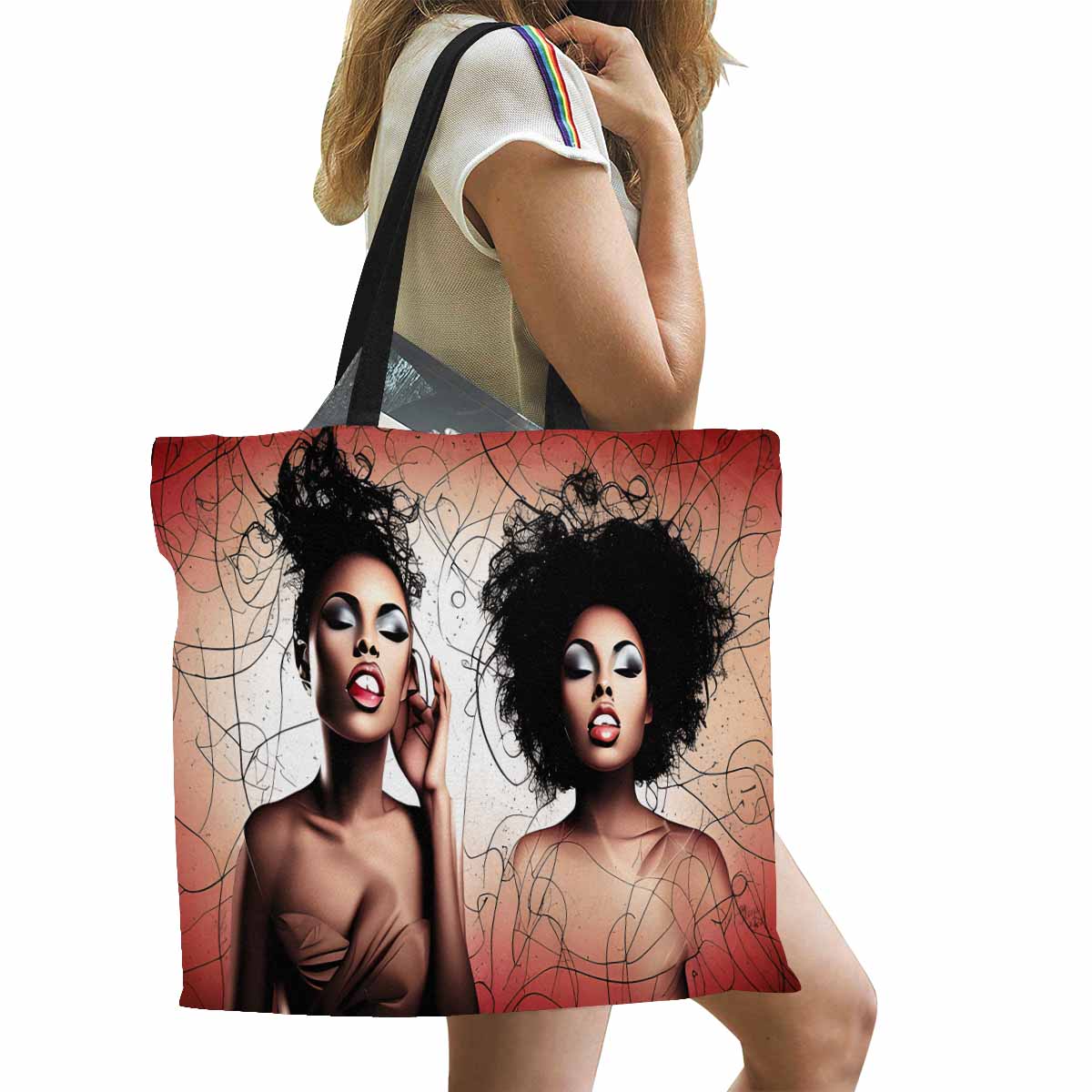 Canvas tote bag, Large, Black Faces, Set 1, design 73