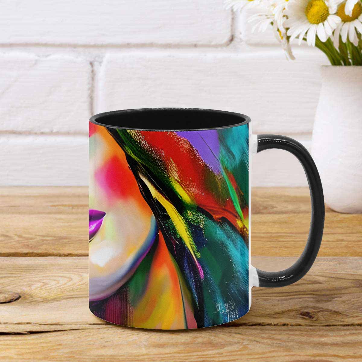 Coffee mug, tea cup, multicolor mug, caucasian type face, design 24